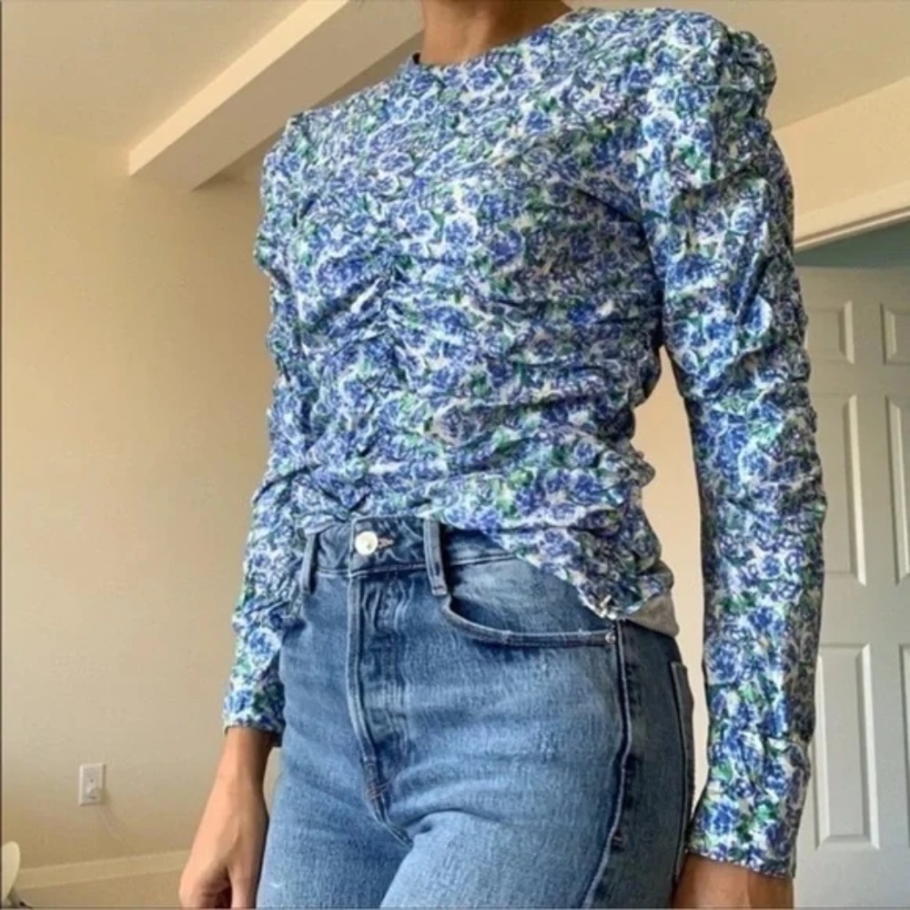 NWT Zara Blue White Floral Cotton Long Sleeve Top XS Garden Party - Picture 12 of 15